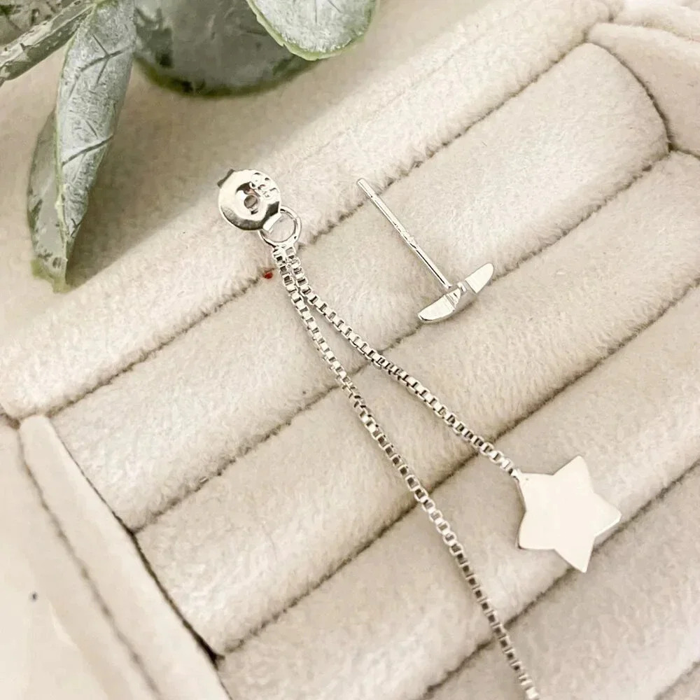 925 Sterling Silver Star Dangle Earrings Long Star Tassel Chain Drop Earrings - Picture 6 of 6